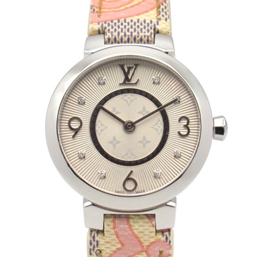 LOUIS VUITTON Tambour Slim 8PDiamond Wrist Watch Q12MG Quartz SS Used Women