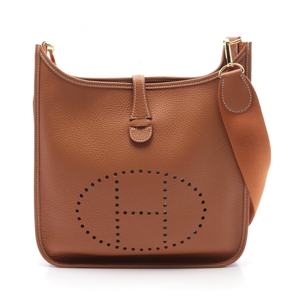 HERMES Evelyne 3 III PM Shoulder Bag Taurillon Clemence Brown Gold Used Women W