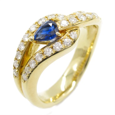 JEWELRY Sapphire Diamond Ring 18KYG Yellow Gold Used women US size 6.25 Blue