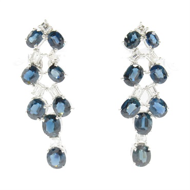 JEWELRY Sapphire diamond Pierced earrings 18KWG White Gold Blue Used women