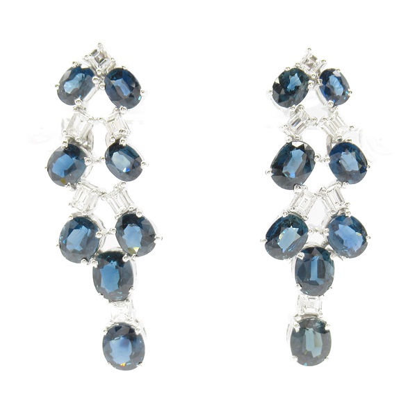 JEWELRY Sapphire diamond Pierced earrings 18KWG White Gold Blue Used women