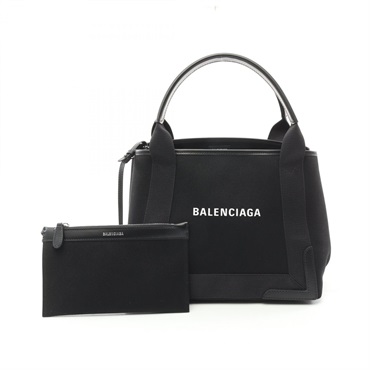 BALENCIAGA NAVY CABAS S Tote Bag 3399332HH3N1000 canvas leather Black NEW Women
