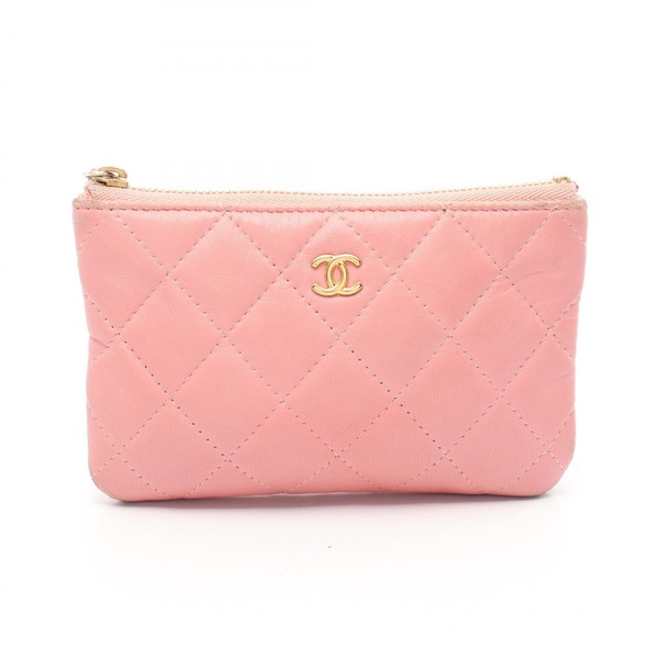 CHANEL Matelasse Classic Mini Pouch  bag A82365 Lamb sheep leather Pink Used CC