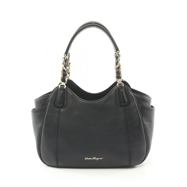 Salvatore Ferragamo Gancini Handbag FZ-21 F077 leather Black Used Women GHW