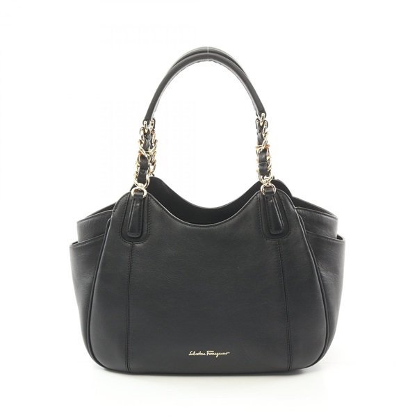 Salvatore Ferragamo Gancini Handbag FZ-21 F077 leather Black Used Women GHW