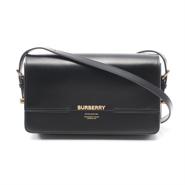 BURBERRY Shoulder Bag leather Black Used Women Crossbody GHW