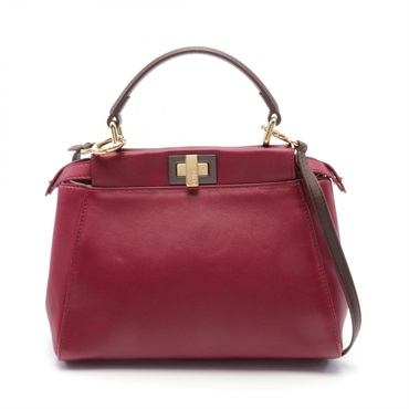 FENDI Mini Peekaboo Iconic 2way Handbag 8BN316 leather Bordeaux Brown Used Women