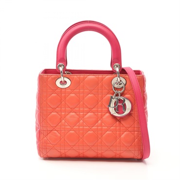 Christian Dior Lady Dior Cannage Hand shoulder bag leather Orange Magenta used