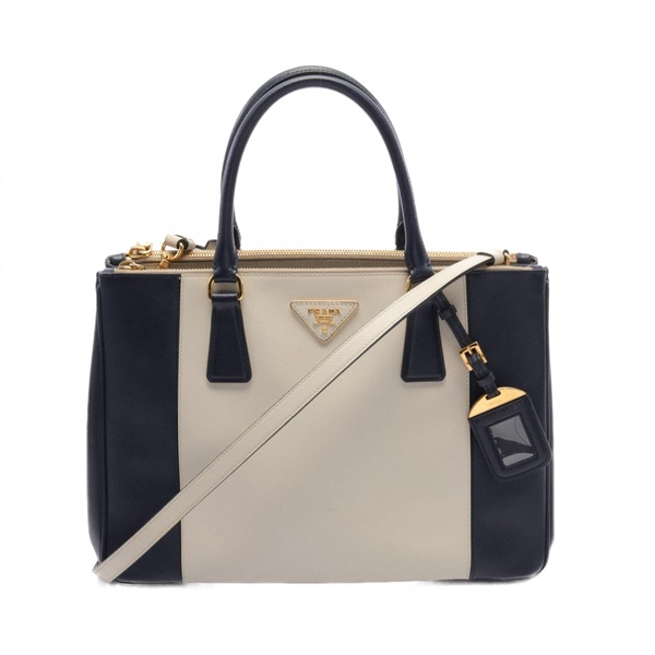 PRADA SAFFIANO LUX Galleria 2way Handbag B2274C leather White Navy Used Women