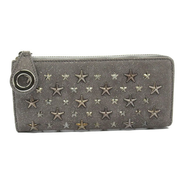 JIMMY CHOO Star studs Around zipper long wallet purse leather Charcoal gray used