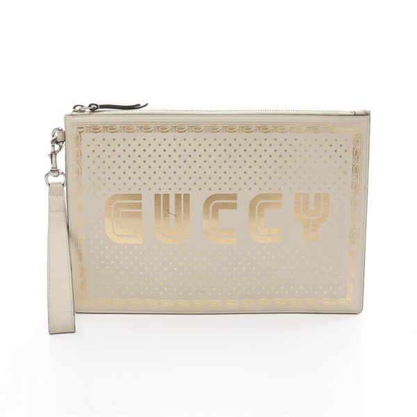 GUCCI × SEGA GUCCY business clutch bag 510489 leather Beige Gold Used unisex