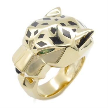 CARTIER PANTHERE Ring 18KYG Tsavorite garnet Onyx Used US size 6.25 #53 unisex