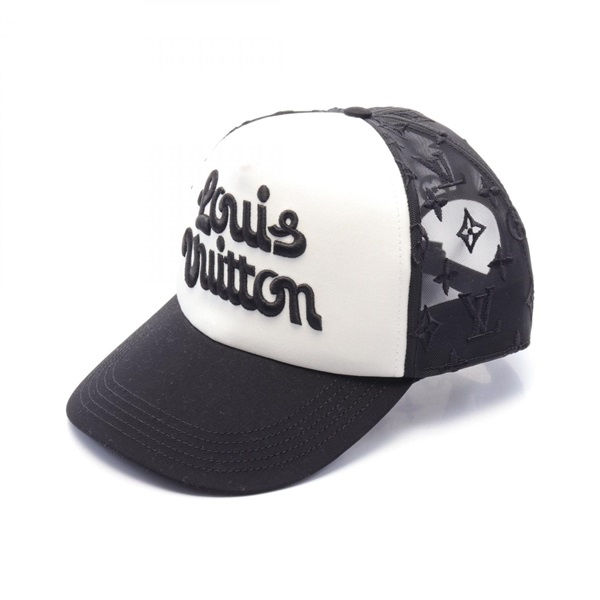 LOUIS VUITTON Monogram cap M7462L Cotton Mesh Black White Used unisex #42.5 #50