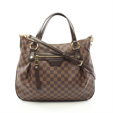 LOUIS VUITTON Evora MM Hand bag N41131 Damier canvas leather Ebene Brown Used