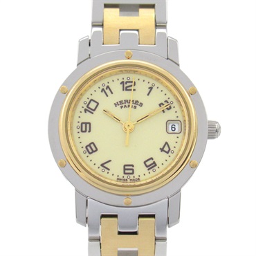 HERMES Clipper Wrist Watch CL4.220 Quartz Gold Plated Stainless Steel Used Women