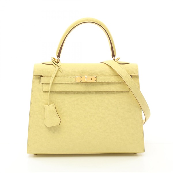 HERMES Kelly 25 2way shoulder Handbag 038416CC Epsom leather Yellow Used GHW Y