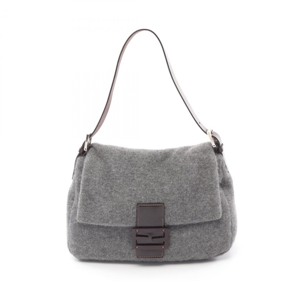 FENDI Mamma bucket Shoulder Bag 26325 wool leather Gray Brown Used Women