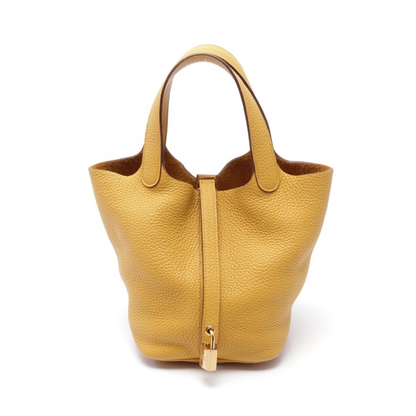 HERMES Picotin Lock PM Handbag 056289CC Clemence leather Jaune ambre Used C GHW