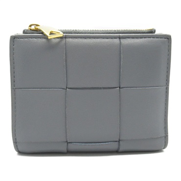 BOTTEGA VENETA Cassette Bi-fold Wallet Purse Lamb leather Gray Used Women