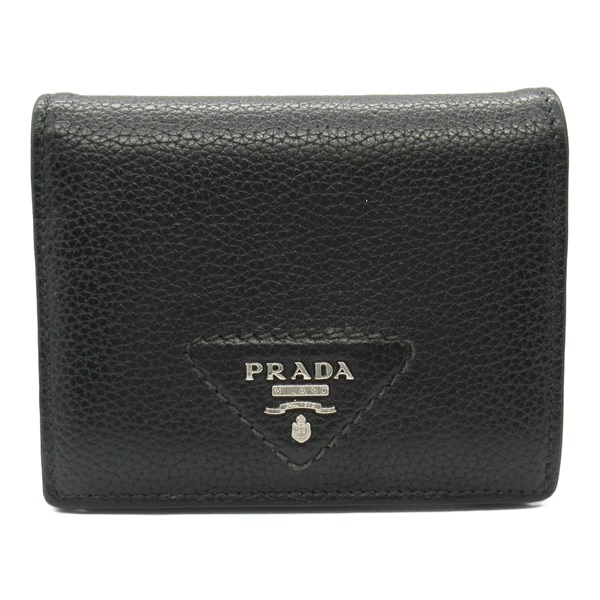 PRADA Bi-fold wallet Purse leather Black Used unisex