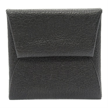 HERMES Calvi Card holder H Chevre leather Black Used SHW