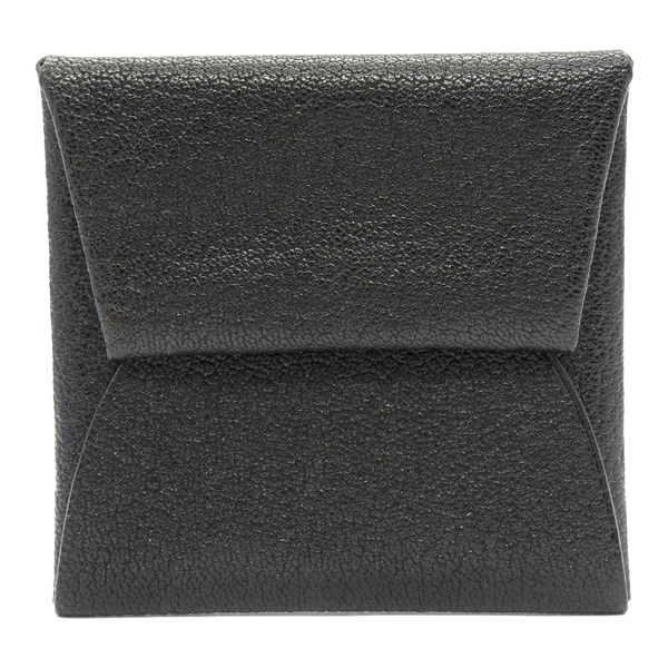 HERMES Calvi Card holder H Chevre leather Black Used SHW