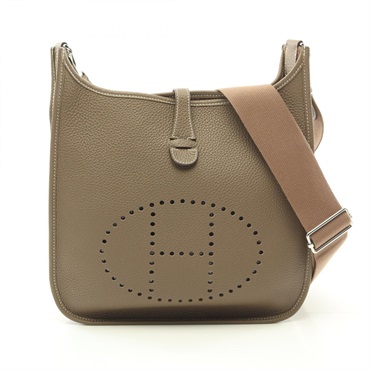 HERMES Evelyne III Troyes PM Shoulder Bag Clemence leather Etoupe Grey Used W