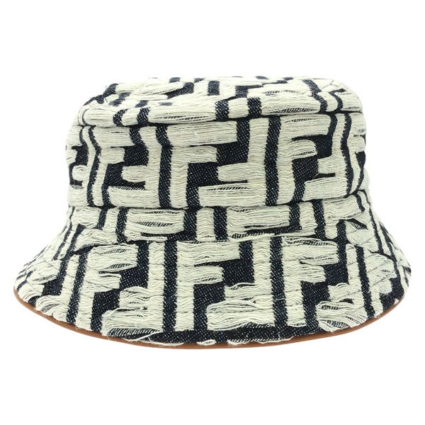 FENDI Bucket Hat FXQ958ARGGF0QA2M cotton Navy white NEW Women size M