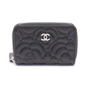 CHANEL Camelia coin purse wallet leather Black Used Women SHW CC Coco