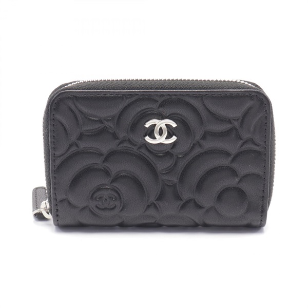 CHANEL Camelia coin purse wallet leather Black Used Women SHW CC Coco