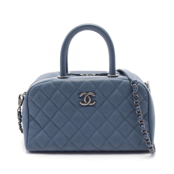 CHANEL COCO Mark 2way shoulder Handbag A07061 leather Blue Used Women matelasse