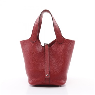 HERMES Picotin Lock PM Handbag Taurillon Clemence Red Used Women
