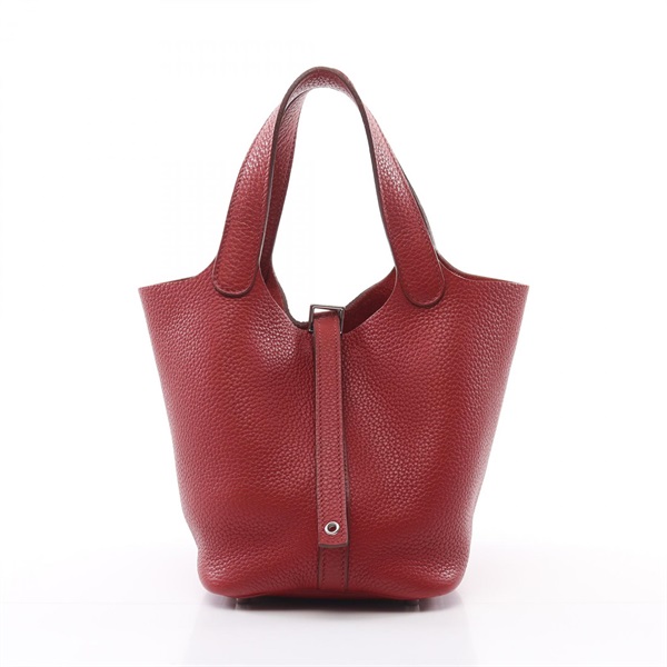 HERMES Picotin Lock PM Handbag Taurillon Clemence Red Used Women