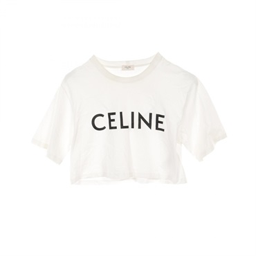 CELINE Logo print T-shirt M size short 2X761671Q cotton White Used