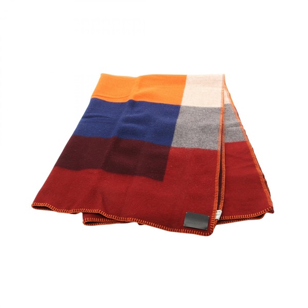 Longchamp Kristine Five Melvaer blanket 10176HBMH63 wool Red Orange NEW