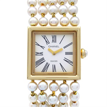 CHANEL mademoiselle pearl bracelet Wrist Watch H0007 Quartz K18YG Used Women