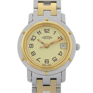 HERMES Clipper Wrist Watch CL4.220 Quartz Gold Plated Stainless Steel Used Women
