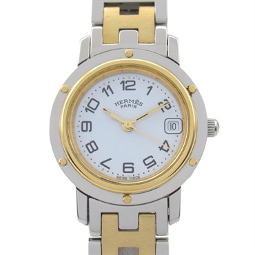 HERMES Clipper Wrist Watch CL4.220 Quartz Gold Plated Stainless Steel Used Women