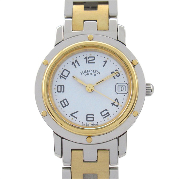 HERMES Clipper Wrist Watch CL4.220 Quartz Gold Plated Stainless Steel Used Women