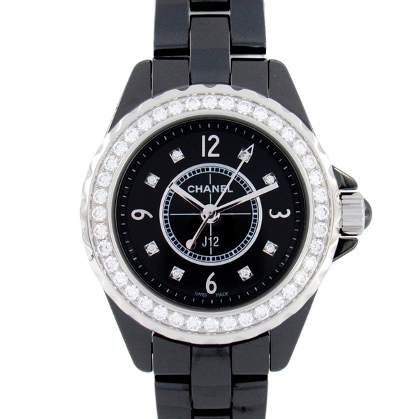 CHANEL J12 Bezel Diamond Wrist Watch H2571 Quartz ceramic Used Women