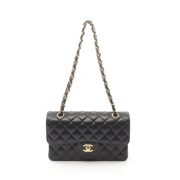 CHANEL Matelasse W flap Shoulder Bag A01113 Grained Calf Black Used GHW