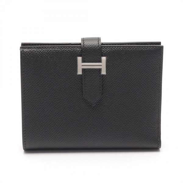 HERMES BEARN Compact Bi-fold wallet purse B 039790CK Epsom Black Used SHW