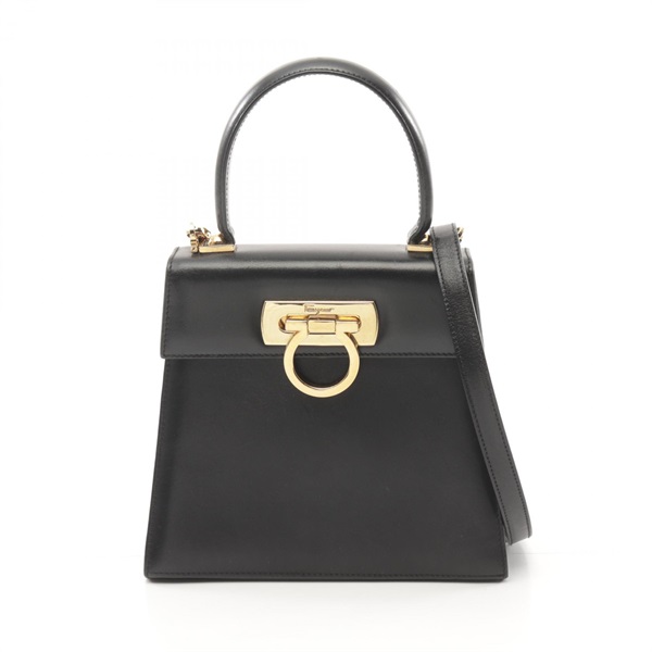 Salvatore Ferragamo Gancini 2way shoulder Handbag 21 2193 leather Black Used GHW