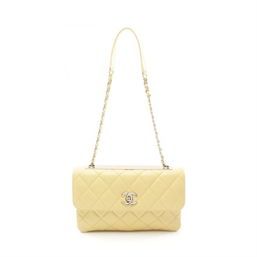 CHANEL Trendy CC Shoulder Bag Lamb skin sheep leather Yellow Used Women GHW CC