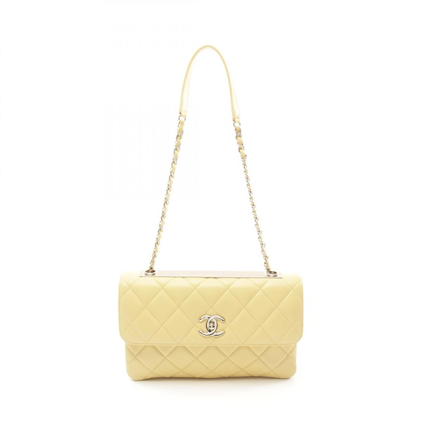 CHANEL Trendy CC Shoulder Bag Lamb skin sheep leather Yellow Used Women GHW CC