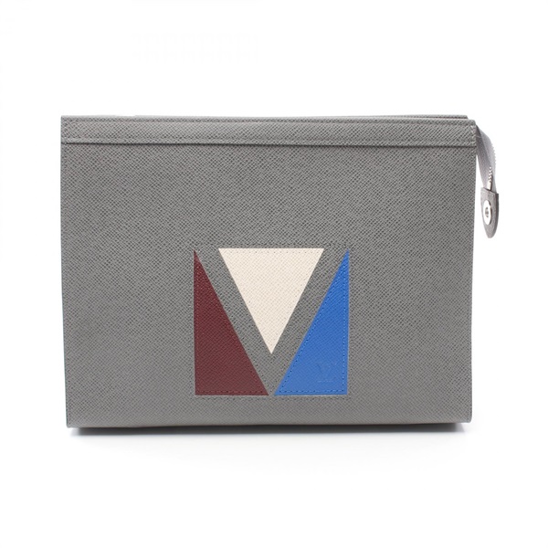 LOUIS VUITTON Voyage business clutch bag M59147 Taiga leather Gray Used mens LV