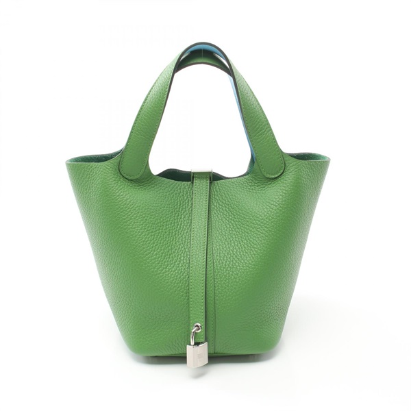 HERMES Picotin Lock PM Eclat Handbag Clemence leather Celeste Vert Yucca Used B