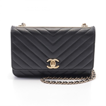 CHANEL Chevron V Stitch Chain Shoulder Bag leather Black Used Women GHW CC Coco