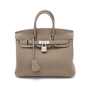 HERMES Birkin 25 Hand bag D Togo leather Etoupe Grey Used SHW