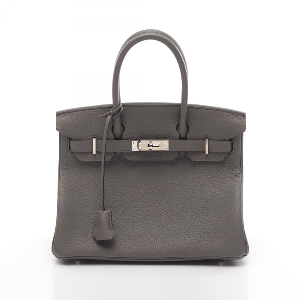 HERMES Birkin 30 Hand bag A Taurillon Clemence Etain Used SHW